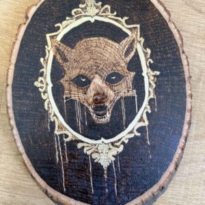 Threshold Keeper — Hand-Burned Skull on Live-Edge Wood