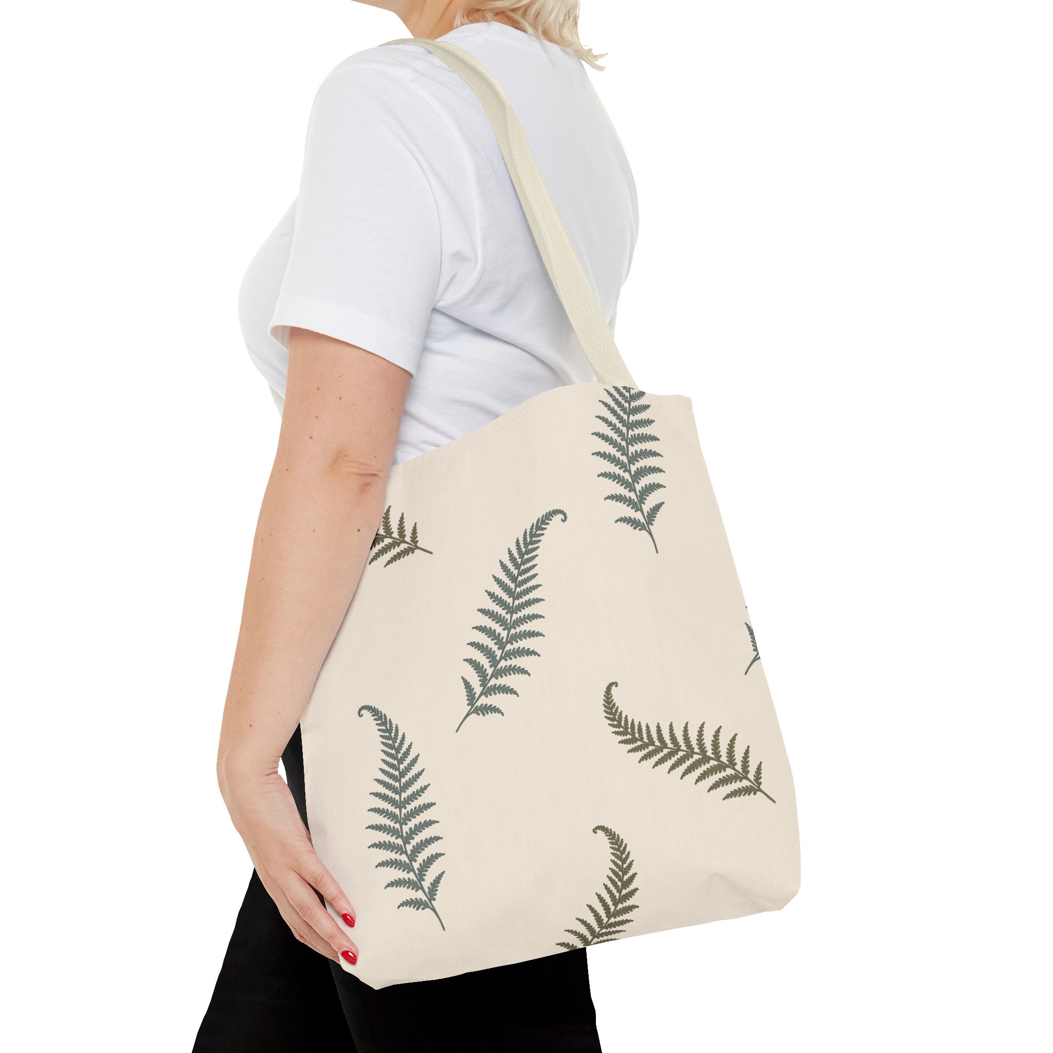 Fern Botanical Tote Bag, Neutral Sage Green Woodland Market Tote, Nature Inspired Everyday Carry Bag - Image 12
