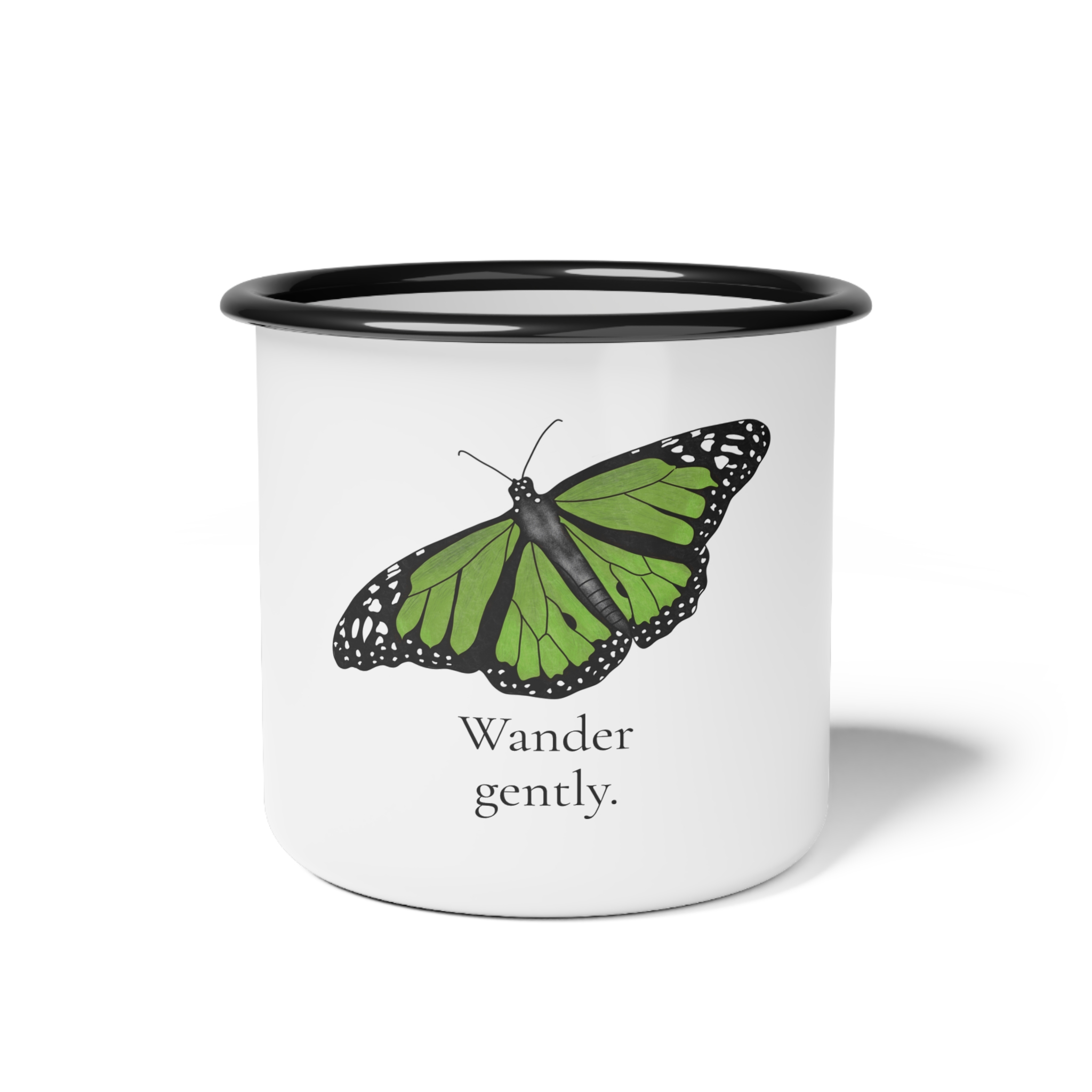 Wander Gently Monarch Butterfly Enamel Camping Mug