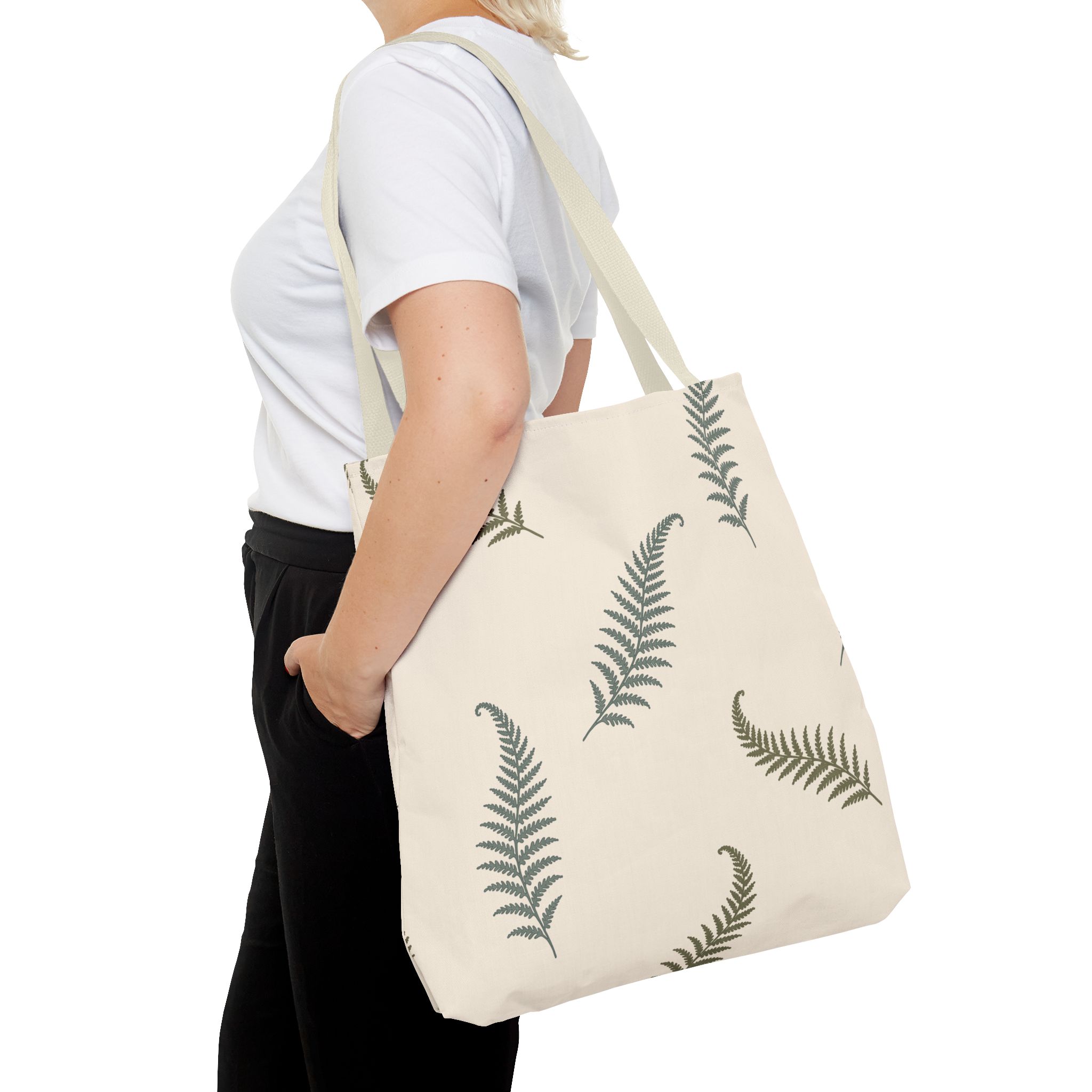 Fern Botanical Tote Bag, Neutral Sage Green Woodland Market Tote, Nature Inspired Everyday Carry Bag - Image 16