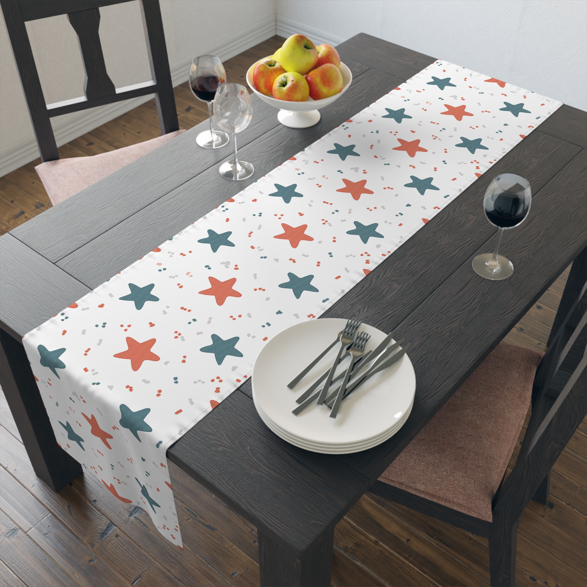 Retro Star Table Runner, Red and Blue Star Pattern, Modern Americana Kitchen Decor, Graphic Dining Table Accent - Image 8