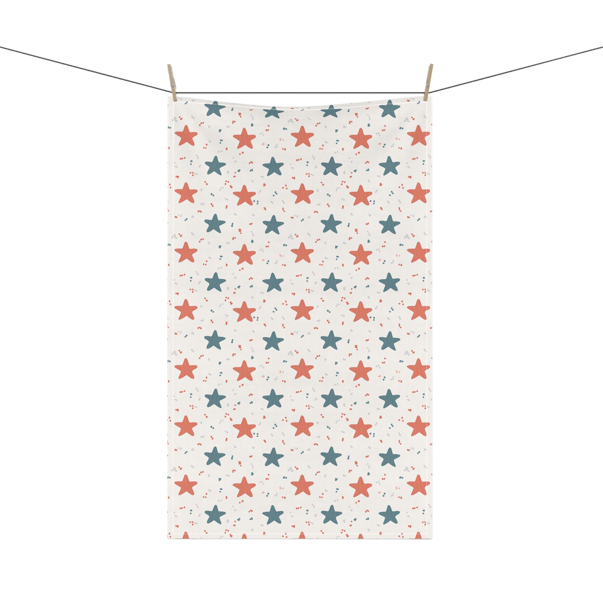 Retro Star Tea Towel, Red and Blue Star Pattern, Modern Americana Kitchen Towel, Graphic Decorative Dish Towel - Image 8