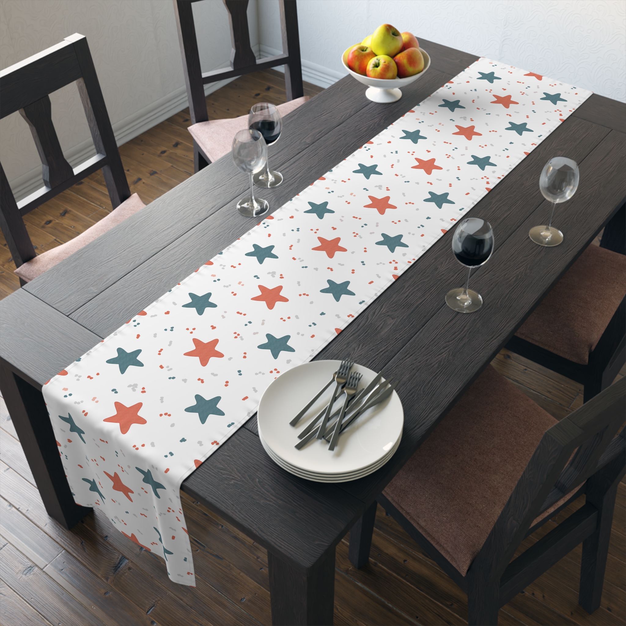 Retro Star Table Runner, Red and Blue Star Pattern, Modern Americana Kitchen Decor, Graphic Dining Table Accent - Image 16