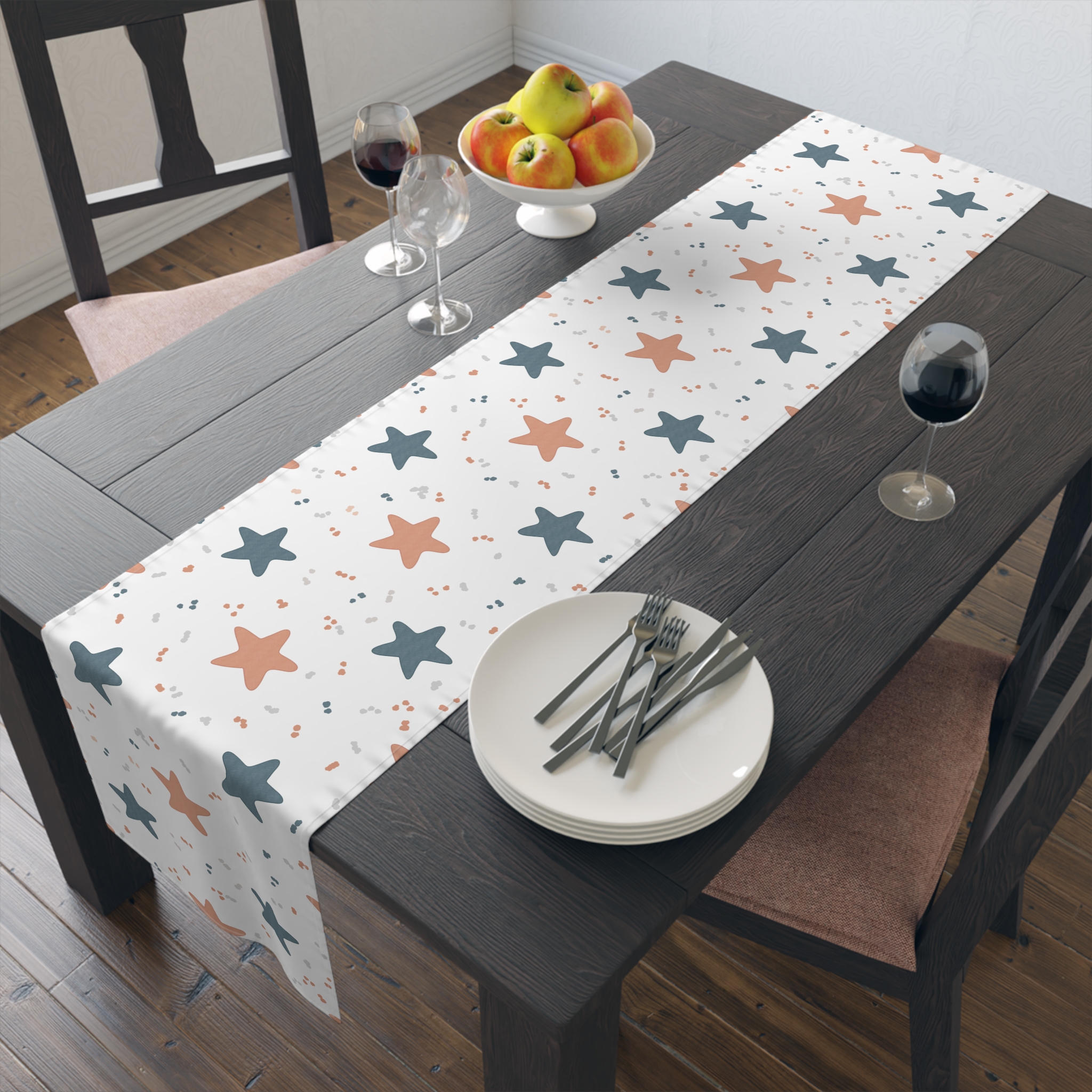 Retro Star Table Runner, Red and Blue Star Pattern, Modern Americana Kitchen Decor, Graphic Dining Table Accent - Image 2