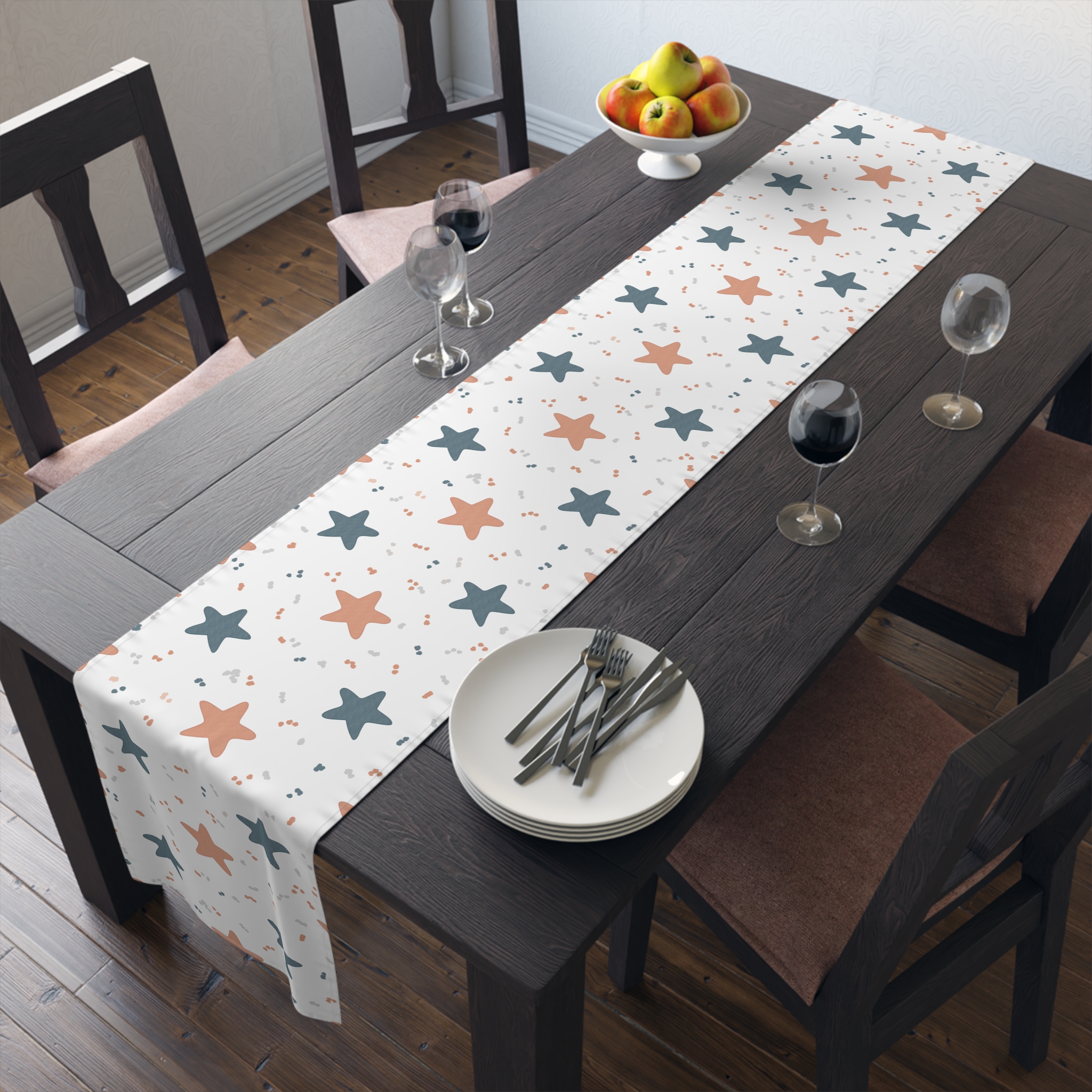 Retro Star Table Runner, Red and Blue Star Pattern, Modern Americana Kitchen Decor, Graphic Dining Table Accent - Image 12