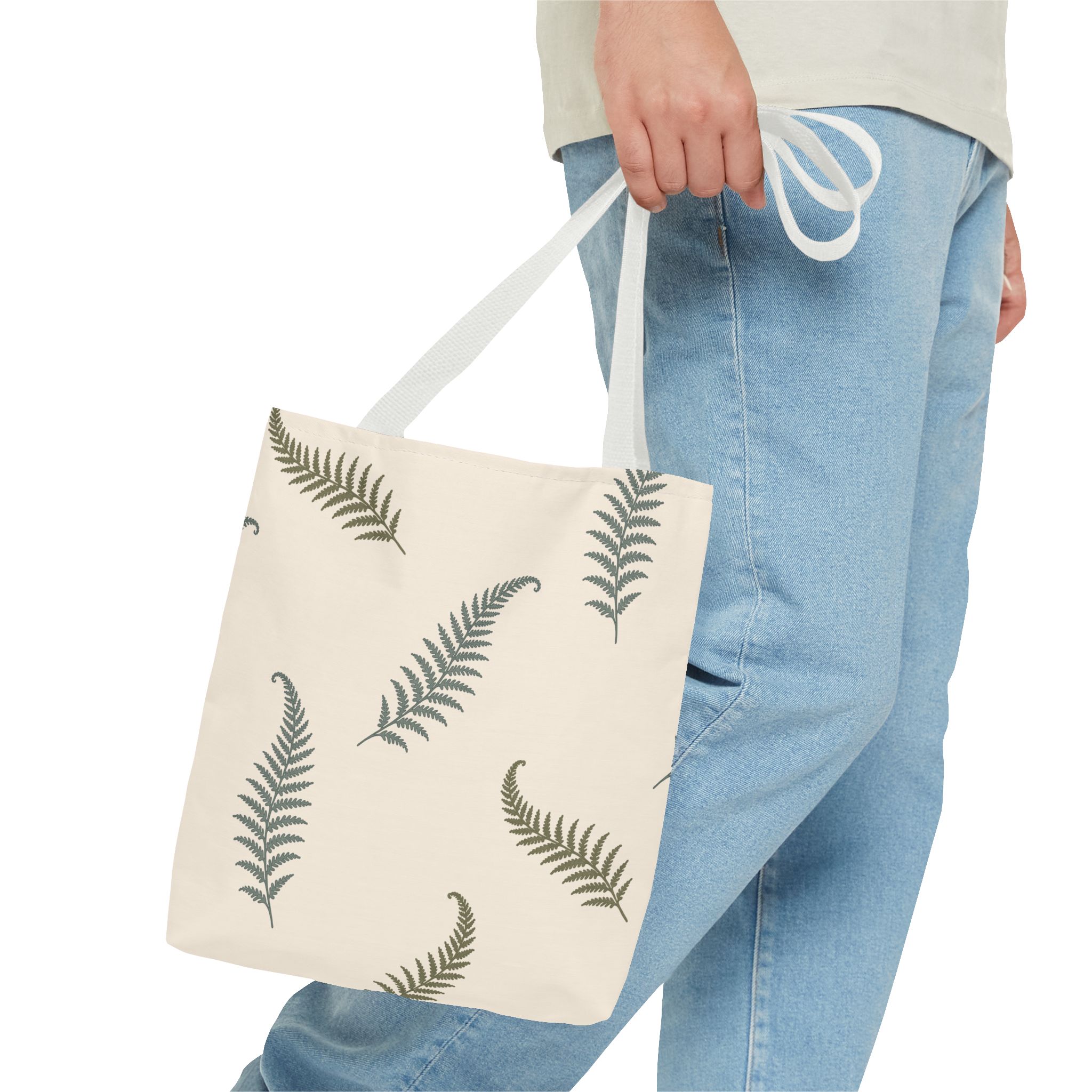 Fern Botanical Tote Bag, Neutral Sage Green Woodland Market Tote, Nature Inspired Everyday Carry Bag - Image 2