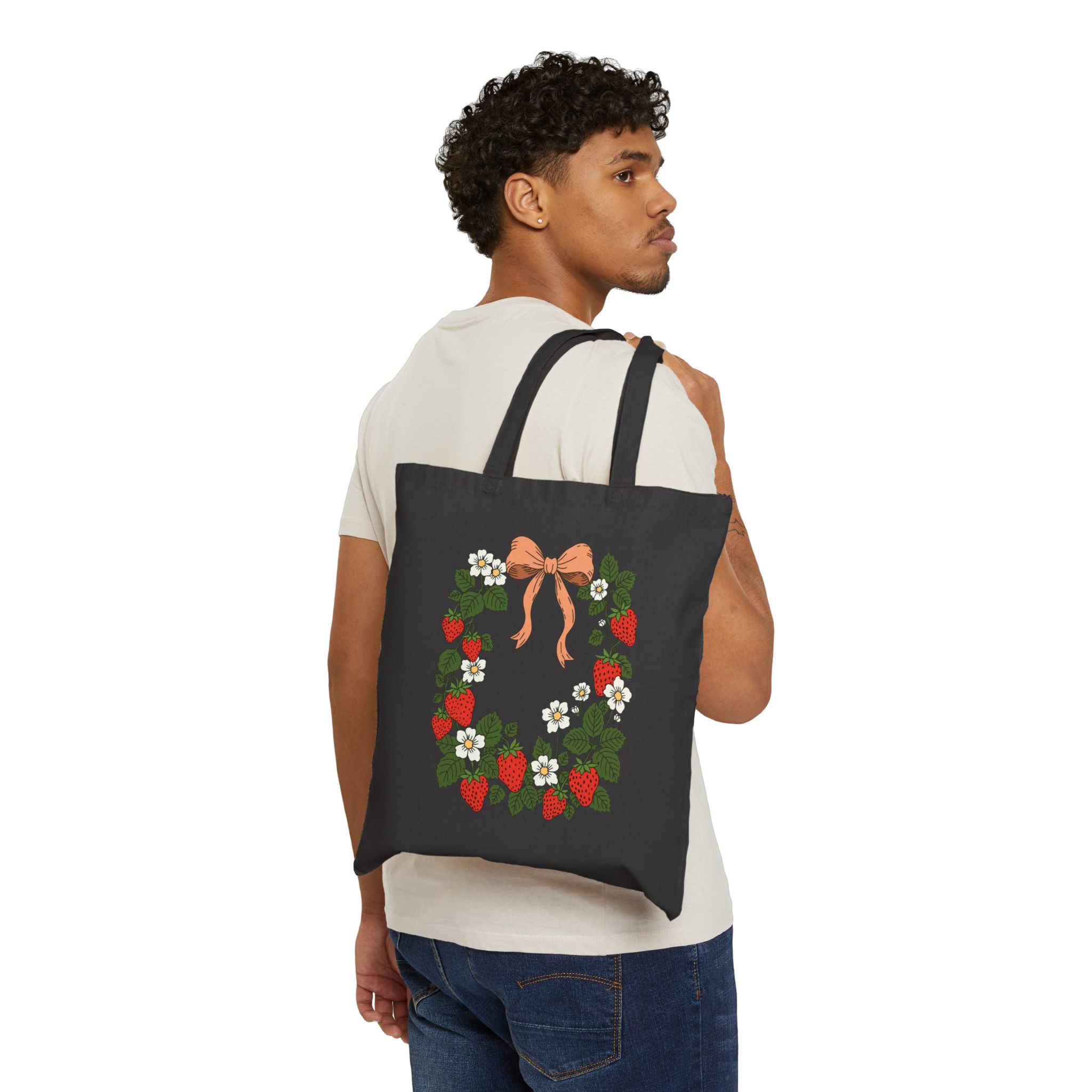 Strawberry Wreath Canvas Tote Bag – Cottage Garden Everyday Tote - Image 8