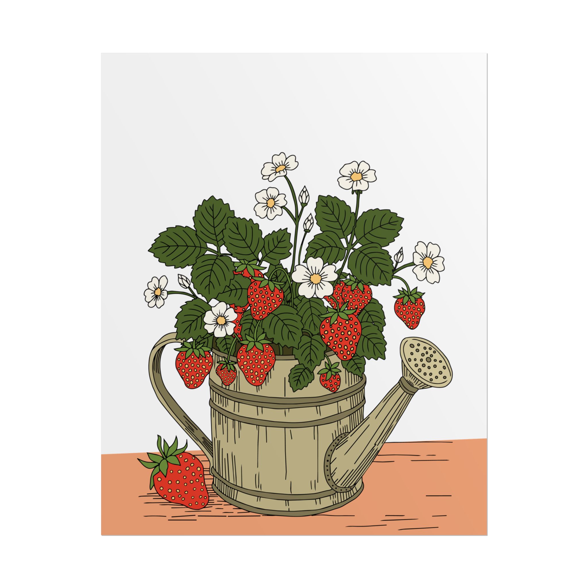 Strawberry Watering Can Art Print – Cottage Garden Botanical Poster - Image 4