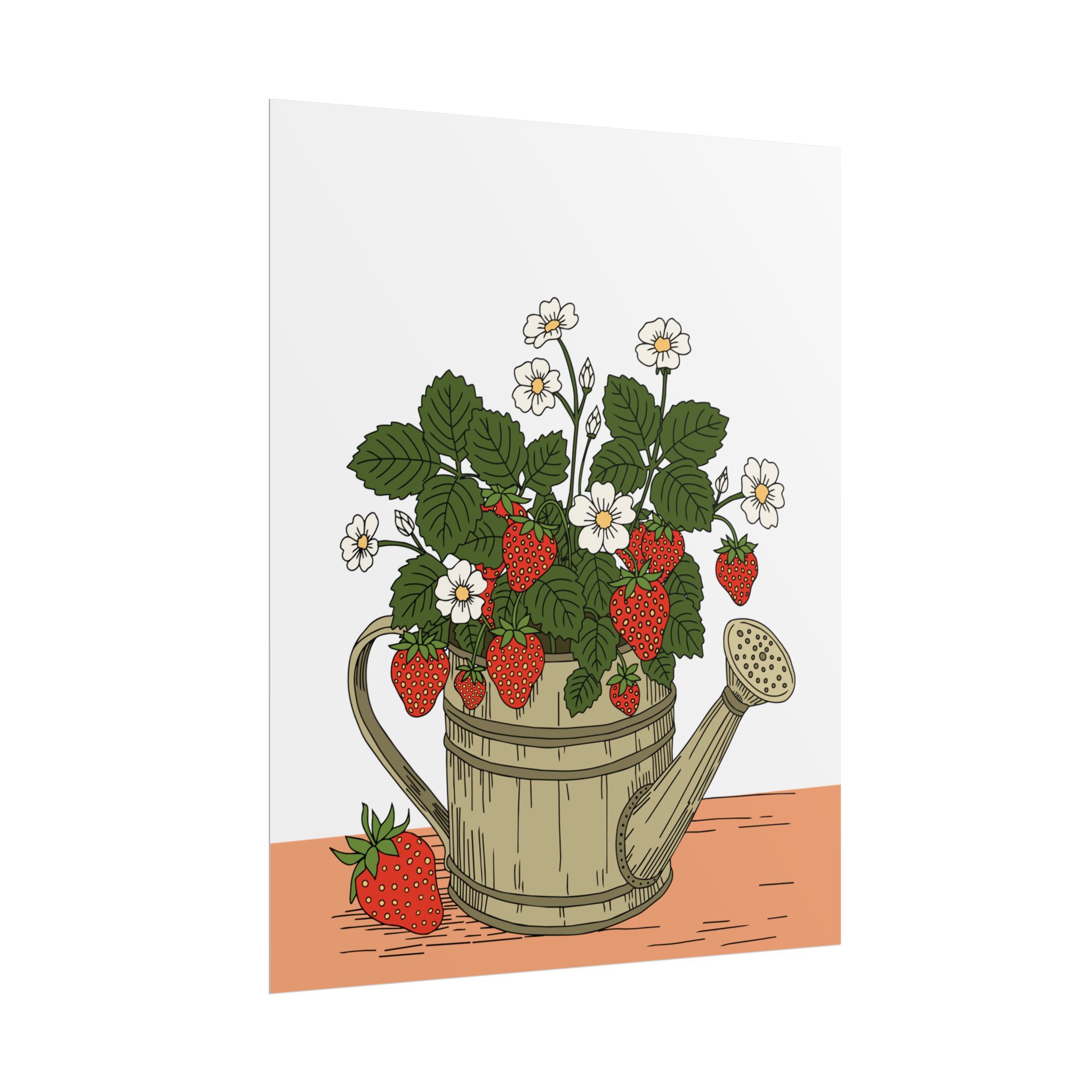 Strawberry Watering Can Art Print – Cottage Garden Botanical Poster - Image 2