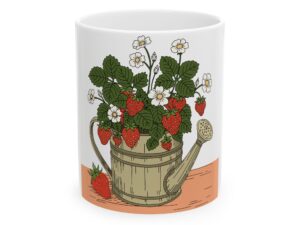 Strawberries in a Watering Can Ceramic Mug – Cottage Garden Coffee Cup