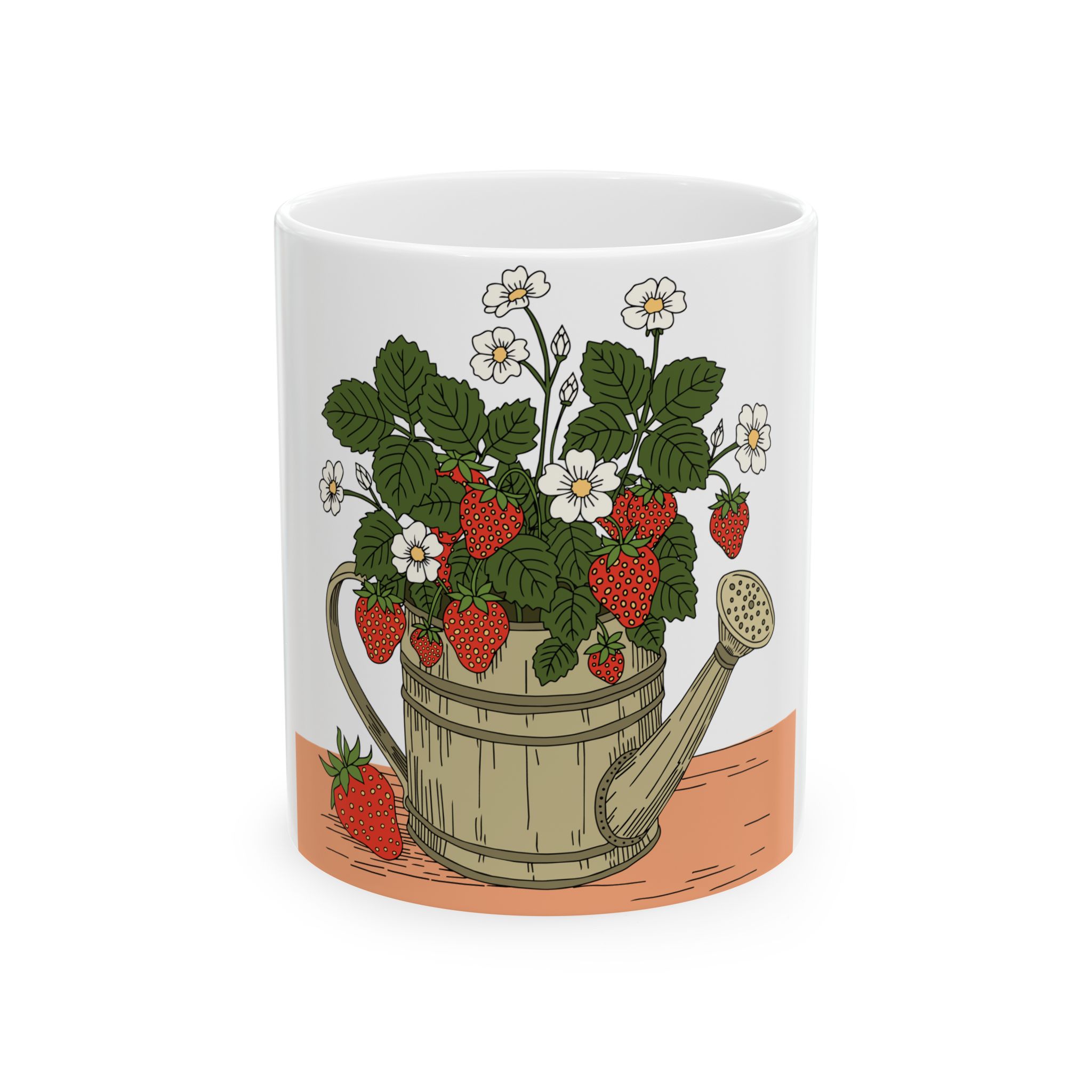 Strawberries in a Watering Can Ceramic Mug – Cottage Garden Coffee Cup