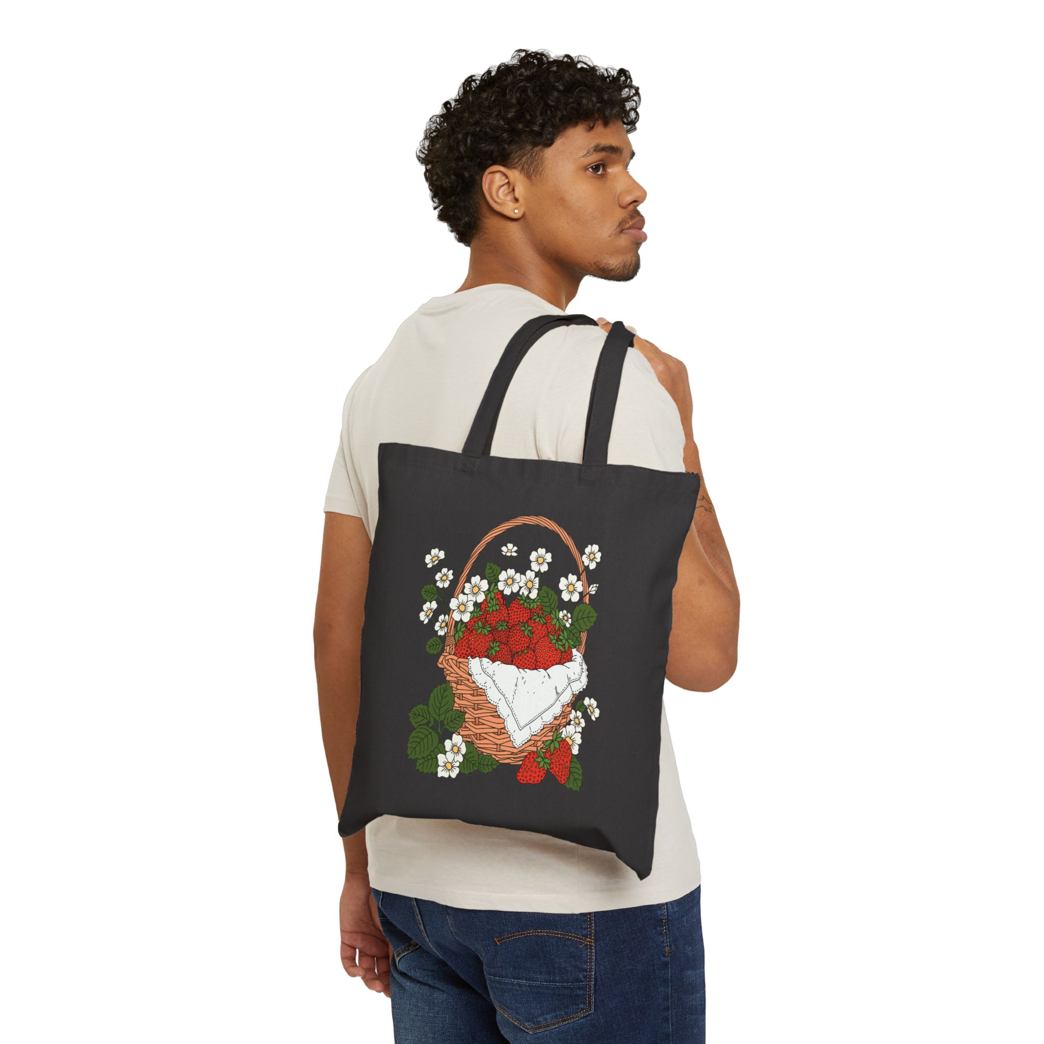 Strawberry Basket Canvas Tote Bag – Cottage Garden Everyday Tote - Image 8
